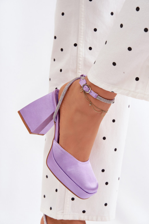 Women's Block Heel Sandals with Strap and Rhinestones Purple Seraphina
