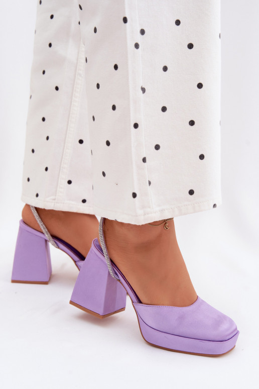 Women's Block Heel Sandals with Strap and Rhinestones Purple Seraphina