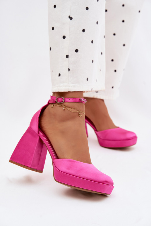 Fuchsia Block Heel Sandals With Satin Finish Calistae