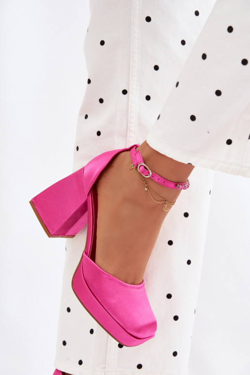 Fuchsia Block Heel Sandals With Satin Finish Calistae