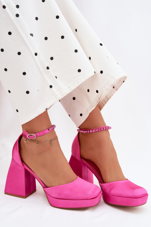 Fuchsia Block Heel Sandals With Satin Finish Calistae