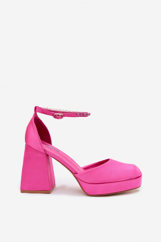 Fuchsia Block Heel Sandals With Satin Finish Calistae