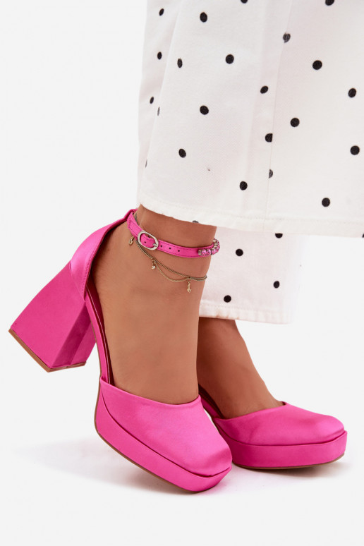 Fuchsia Block Heel Sandals With Satin Finish Calistae