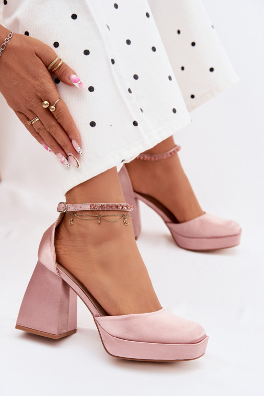 Champagne Satin Finish Block Heel Sandals Calistae