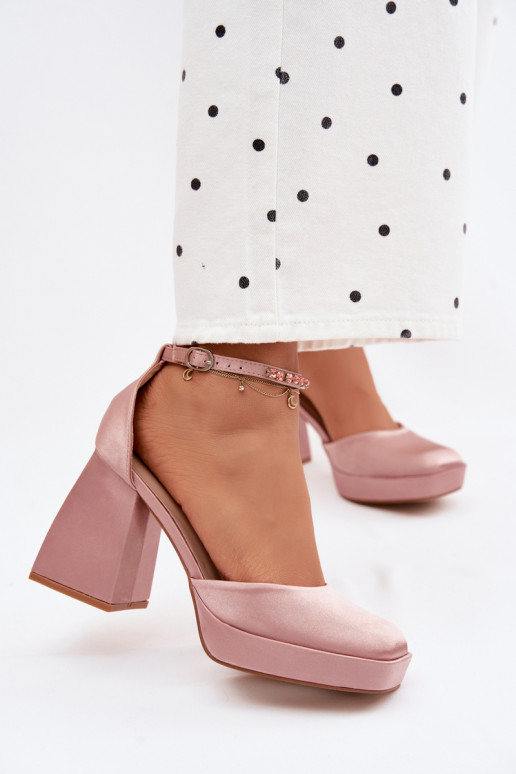 Champagne Satin Finish Block Heel Sandals Calistae