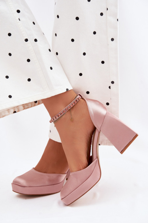 Champagne Satin Finish Block Heel Sandals Calistae