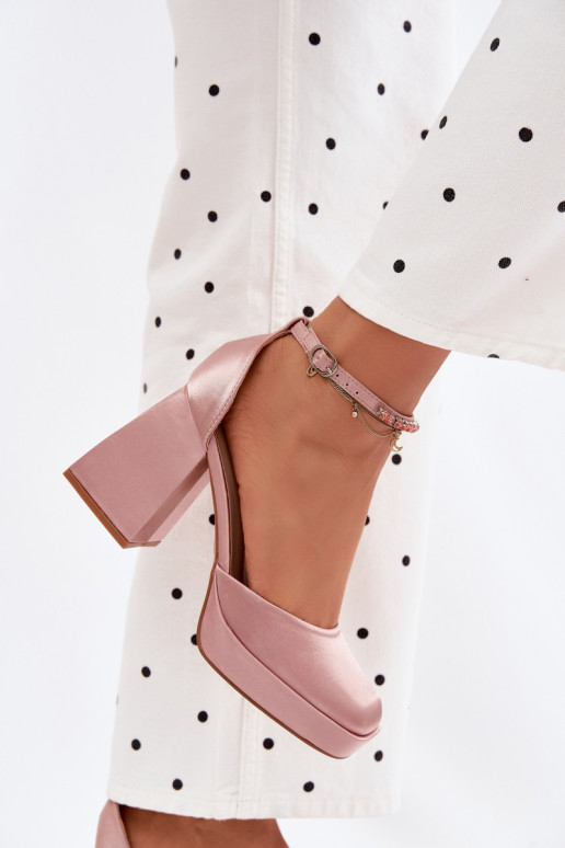 Champagne Satin Finish Block Heel Sandals Calistae