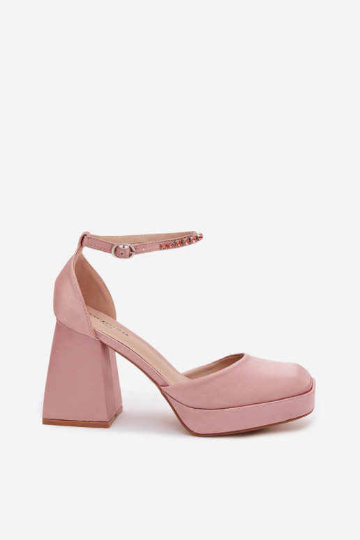 Champagne Satin Finish Block Heel Sandals Calistae