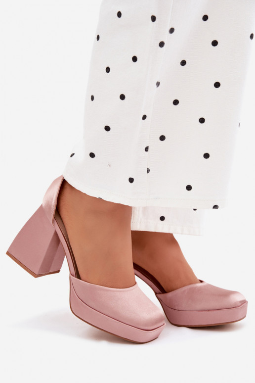 Champagne Satin Finish Block Heel Sandals Calistae