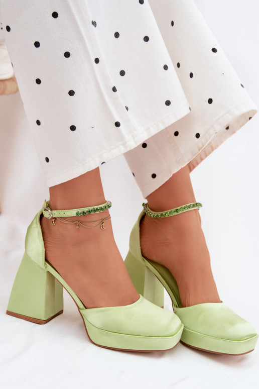 Green Block Heel Sandals Calistae