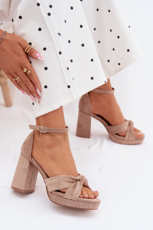 Women's Block Heel Sandals Dark Beige Faux Suede Rosetta