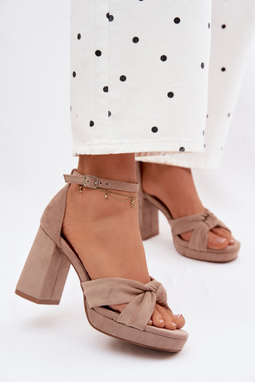 Women's Block Heel Sandals Dark Beige Faux Suede Rosetta