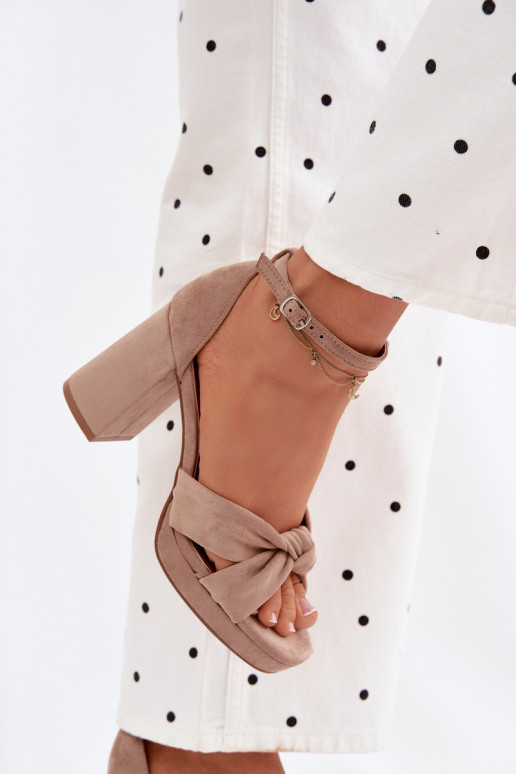 Women's Block Heel Sandals Dark Beige Faux Suede Rosetta