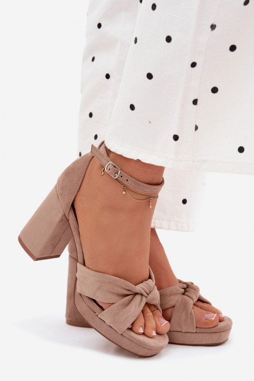 Women's Block Heel Sandals Dark Beige Faux Suede Rosetta