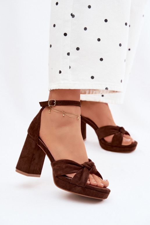 Women's Block Heel Sandals Chocolate Faux Suede Rosetta