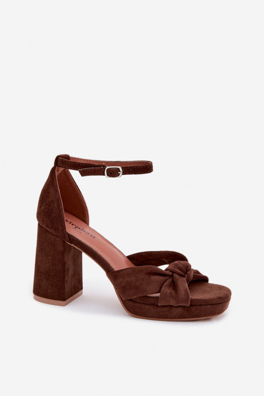 Women's Block Heel Sandals Chocolate Faux Suede Rosetta