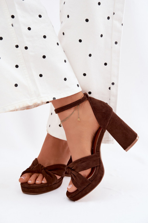 Sandały Damskie Na SłupkuwithImitacji Zamszu Czekoladowe Rosetta