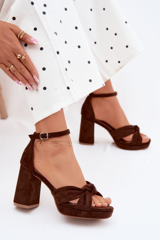 Women's Block Heel Sandals Chocolate Faux Suede Rosetta