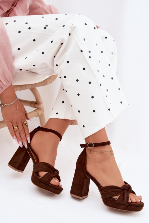 Women's Block Heel Sandals Chocolate Faux Suede Rosetta