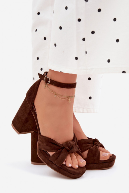 Women's Block Heel Sandals Chocolate Faux Suede Rosetta