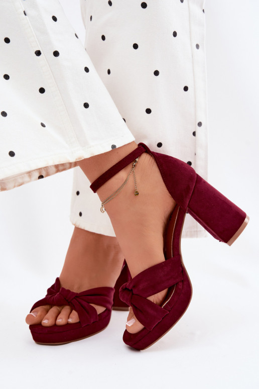 Women's Block Heel Sandals With Imitation Suede Bordeaux Rosetta