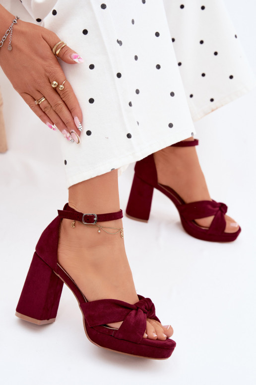 Women's Block Heel Sandals With Imitation Suede Bordeaux Rosetta