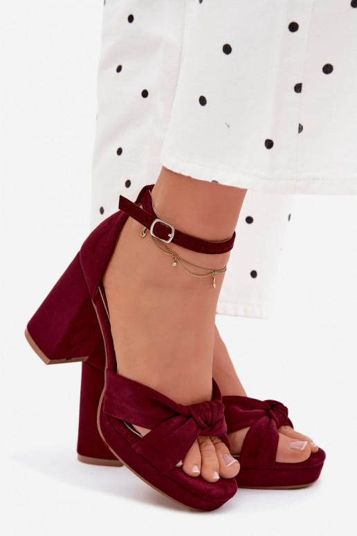 Women's Block Heel Sandals With Imitation Suede Bordeaux Rosetta