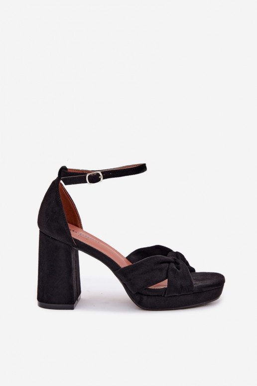 Women's Block Heel Sandals With Faux Suede Black Rosetta