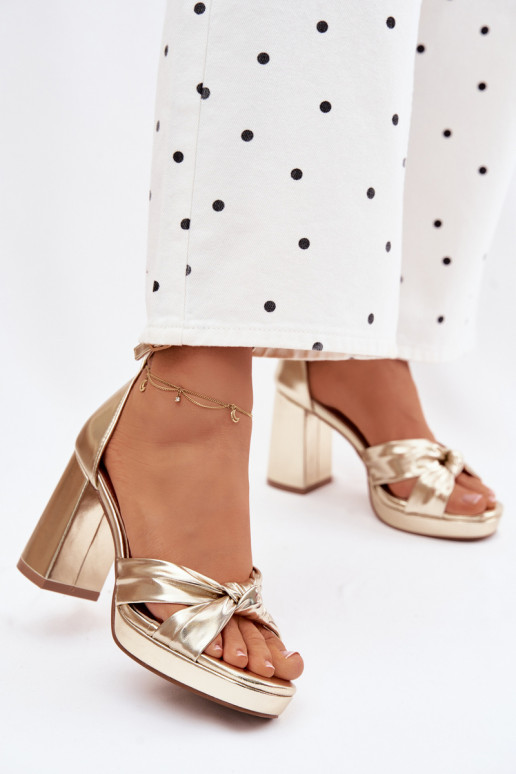 Women's Block Heel Sandals Gold Faux Leather Rosetta