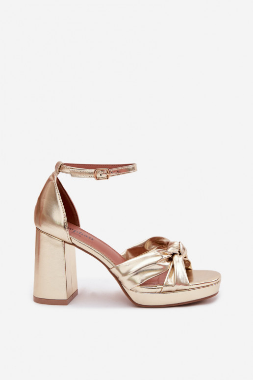 Women's Block Heel Sandals Gold Faux Leather Rosetta