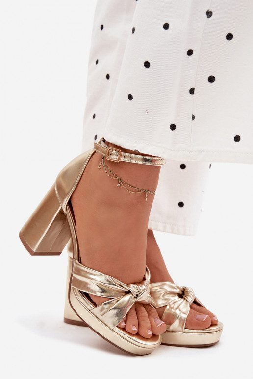 Women's Block Heel Sandals Gold Faux Leather Rosetta