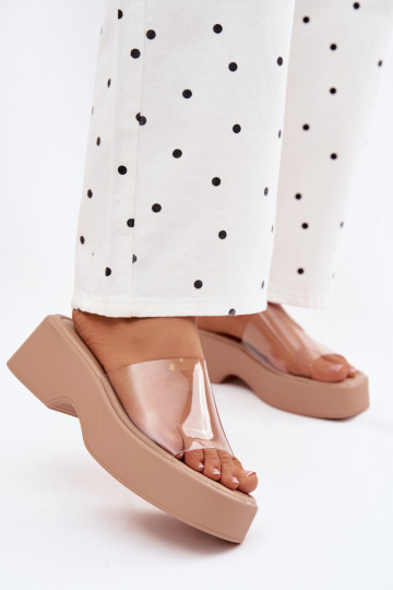 Women's Platform Sandals With Transparent Strap Beige Selestia 2