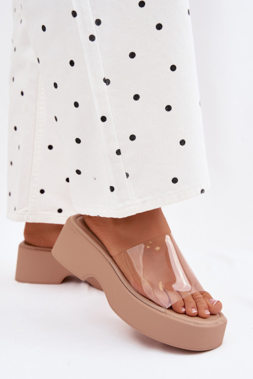 Women's Platform Sandals With Transparent Strap Beige Selestia