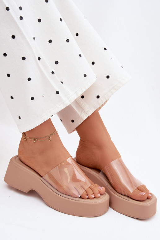Women's Platform Sandals With Transparent Strap Beige Selestia