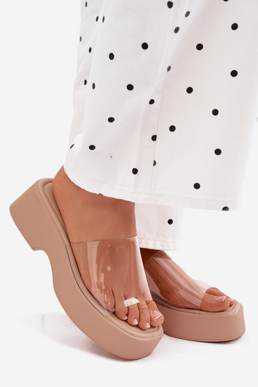 Women's Platform Sandals With Transparent Strap Beige Selestia