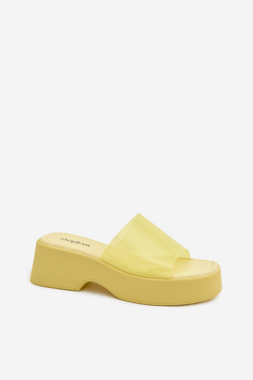 Women's yellow platform slippers with transparent straps Selestia
