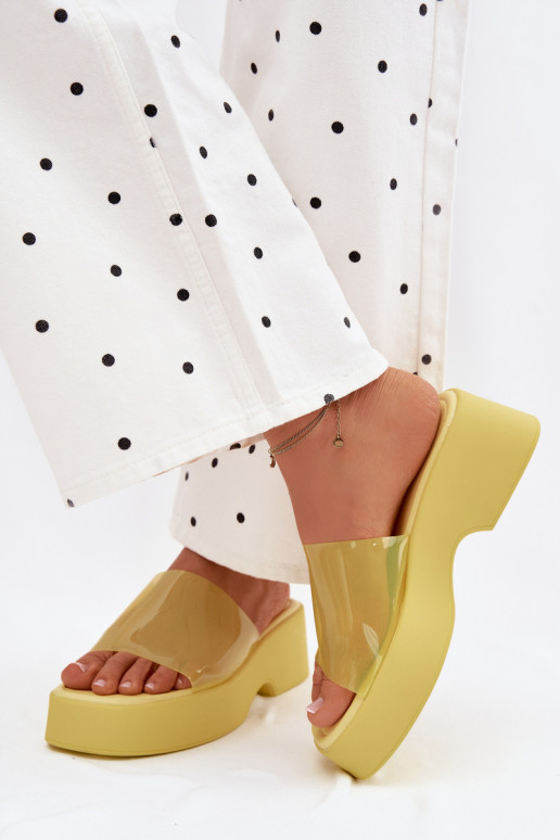 Women's yellow platform slippers with transparent straps Selestia
