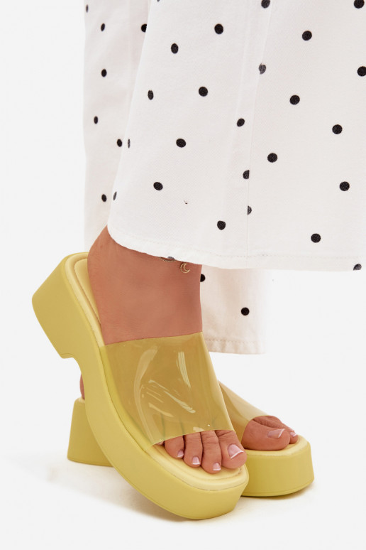 Women's yellow platform slippers with transparent straps Selestia