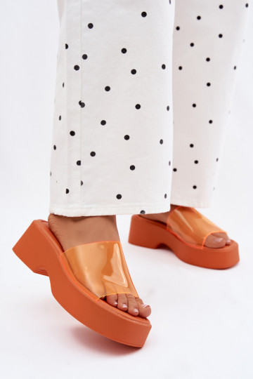 Women's orange platform slippers with transparent straps Selestia
