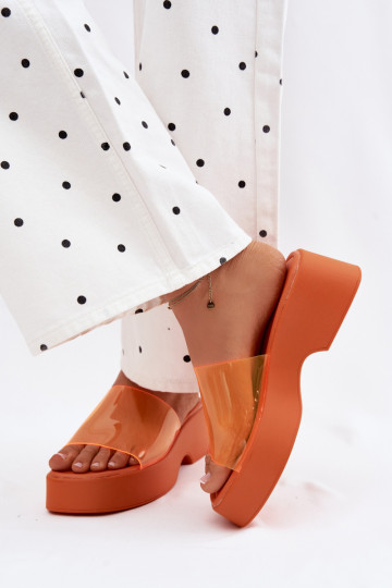 Women's orange platform slippers with transparent straps Selestia 2