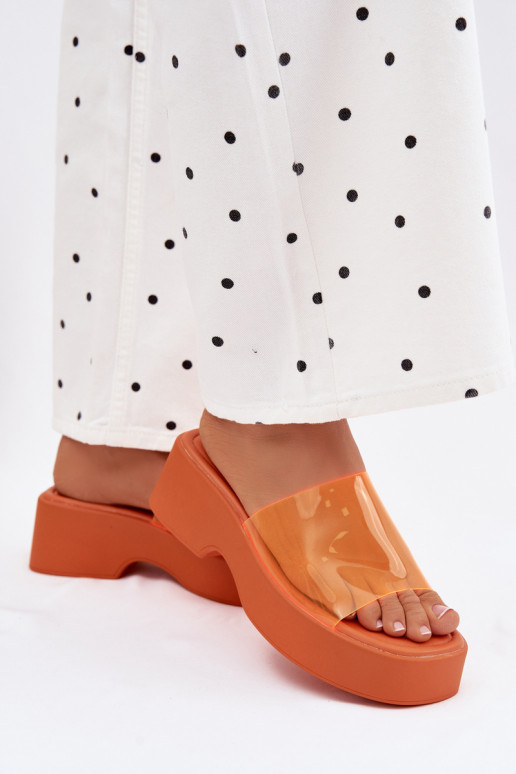 Women's orange platform slippers with transparent straps Selestia