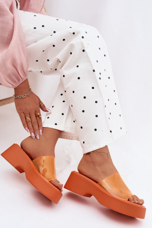 Women's Platform Sandals With Transparent Strap Orange Selestia