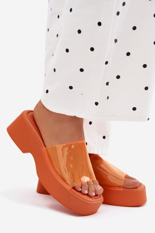 Women's orange platform slippers with transparent straps Selestia
