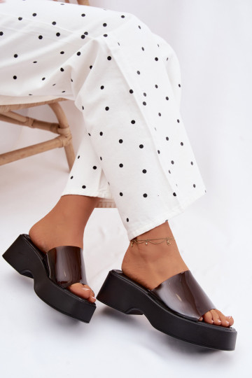 Women's black platform slippers with transparent straps Selestia