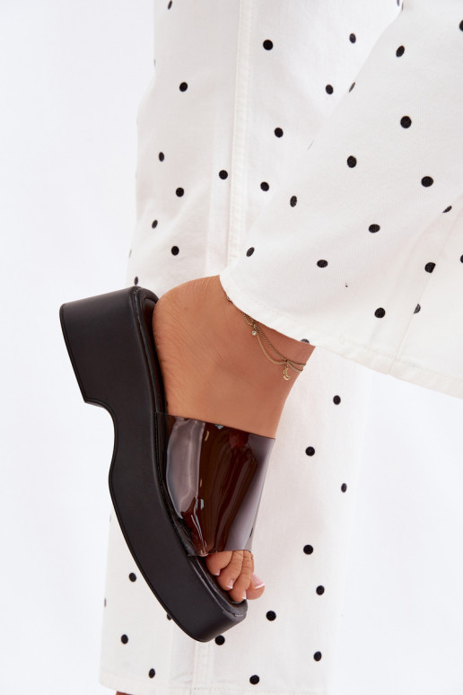 Klapki Damskie Na PlatformiewithTransparentnym Paskiem Czarne Selestia