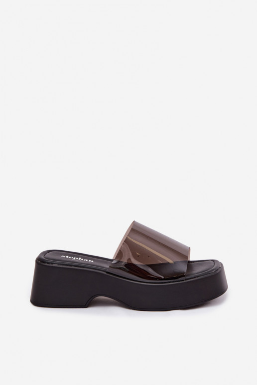 Women's Platform Sandals With Transparent Strap Black Selestia