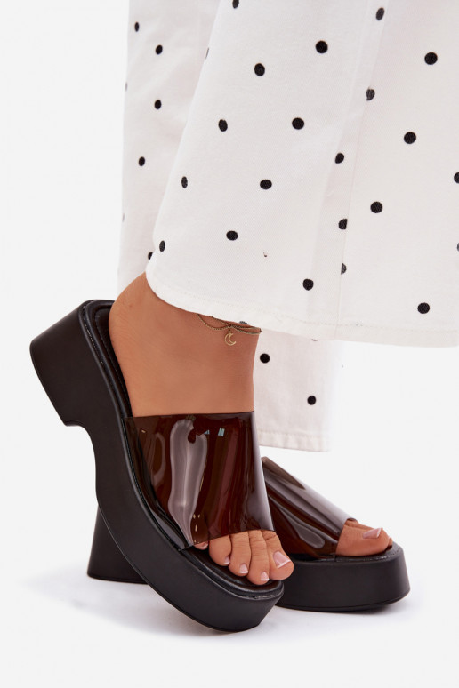 Women's black platform slippers with transparent straps Selestia