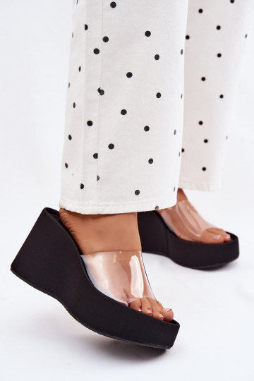Women's Platform Sandals With Transparent Strap Black Zolretia