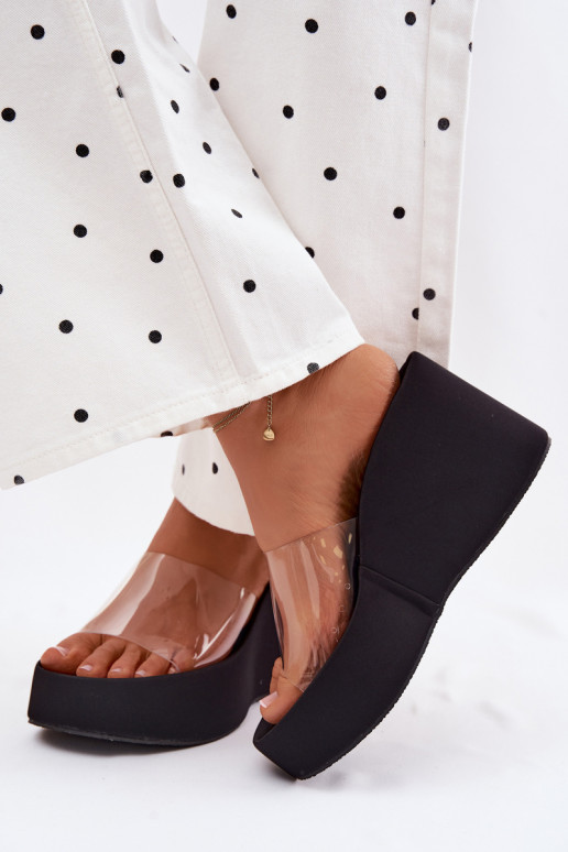 Women's Platform Sandals With Transparent Strap Black Zolretia