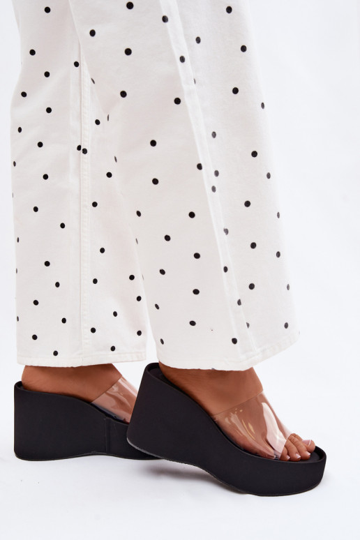 Women's black platform slippers with transparent straps Zolretia